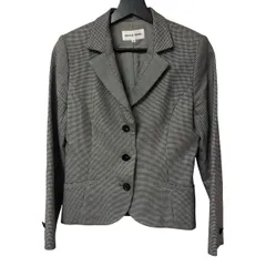C439 森英恵 HANAE MORI レディースジャケット グレー ハウンドトゥース テーラードジャケット 38サイズ ビジネスシーン