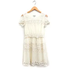 デビーデボ Deby Debo レース ワンピース ドレス 半袖 ひざ丈 フレア S アイボリー 白 /FT45