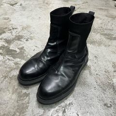both paris スクエアトゥ サイドジップ ブーツ レザー ブラック 本革