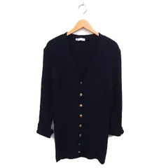 ザラ ZARA リブ ロング カーディガン ニット コットン混 Vネック 長袖 K 紺 ネイビー /NT21