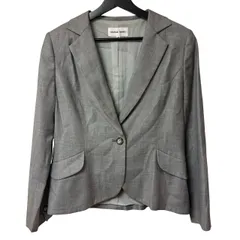 C439 ハナエモリ（HANAE MORI）レディース テーラードジャケット 40サイズ グレー シングルボタン フォーマル ビジネスシーン