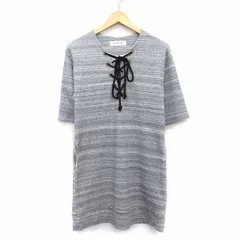 レイビームス Ray Beams ワンピース 膝上 ミニ Vネック 七分袖 綿混 レースアップ 総柄 厚手 グレー 灰 /HT11