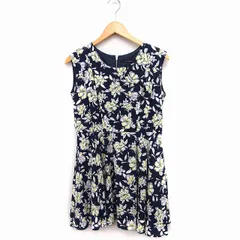 ページボーイ PAGE BOY 花プリント フレアワンピース ノースリーブ ひざ丈 丸首 F ネイビー 紺 /FT1
