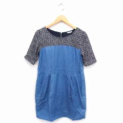 favori ワンピース レース 丸首 半袖 ひざ丈 コットン 綿 ブルー 青 /FT32
