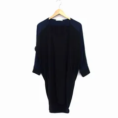 ケイビーエフ KBF アーバンリサーチ 切替 ワンピース チュニック Iライン 膝上 ミニ 長袖 丸首 ニット 切替リブ FREE ブラック 黒 ネイビー 紺 /HT5