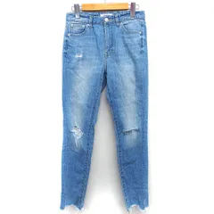 ローリーズファーム LOWRYS FARM ジーンズ パンツ デニム スキニー ダメージ加工 コットン 綿 XS ライトブルー 青 /HT34