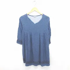 ニコアンド Niko and.. ワンピース 膝下丈 総柄 Vネック プルオーバー 薄手 七分袖 紺 ネイビー /TT15