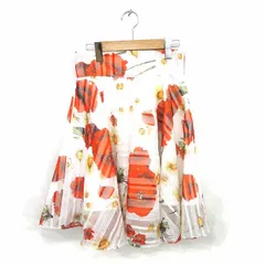 タグ付き Holy MISCHIS スカート フレア ひざ丈 花柄 薄手 サイドジップ S ホワイト レッド 白 赤 /TT35