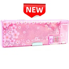 ⭐新品⭐桜デザイン キラキラ液体グリッター ペンケース 多機能筆箱 23cm×8cm×3cm ピンク 文房具収納 鉛筆削り付き 小学生 中学生 高校生 女の子 かわいい プレゼント ギフト 入学祝い 新学期 文具 七五三お祝い ピンク 贈り物 さくら