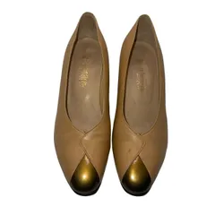 C439 菊地武男の靴（Kikuchi Takeo no Kutsu）レディースパンプス コンフォートシューズブランド ベージュ レザー 23.5cm チャンキーヒール フォーマル