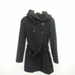 ザラ ベーシック ZARA BASIC コート アウター ミドル ダブルボタン フード ウエストリボン ウール チャコール XS /TT28