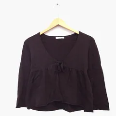 スピック&スパン Spick&Span ニット カーディガン 長袖 Vネック ウール混 リボン 前開き ペプラム 無地 シンプル ギャザー ブラウン 茶 /HT7