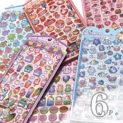 数量限定✧全6種❕ うるちゅる クリスタル シール ステッカー ぷっくり ツヤツヤ 3D 立体 ドロップ 平成レトロ ご褒美 シール交換 りんご いちご アイスクリーム クリームソーダ かめ