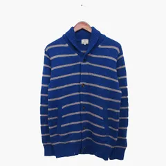 グリーンレーベルリラクシング ユナイテッドアローズ green label relaxing ニット カーディガン 長袖 衿付き ウール 毛 麻混 ボーダー 柄 リブ M ブルー 青 /HT1