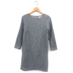 ナチュラルビューティーベーシック NATURAL BEAUTY BASIC ニット ワンピース Iライン ひざ丈 ウール混 ボートネック ラメ混 長袖 M グレー /NT20