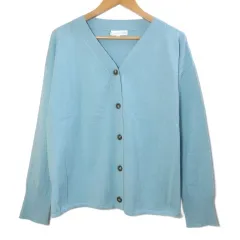 クミキョク 組曲 KUMIKYOKU 19SS ニットカーディガン 長袖 Vネック 薄手 大きいサイズ 7 17号 ブルー系 /X