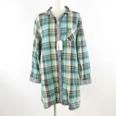 クロコダイル CROCODILE シャツ 長袖 リバーシブル チェック ストライプ 青緑 グレー 3L *T359