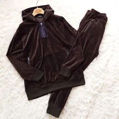 5351 POUR LES HOMMES　プールオム　Y2K　ベロア　セットアップ　ハーフジップ　パーカー　フーディー　ジョガーパンツ　パンツ　コットン　ポリエステル　ブラウン　カーキ　2　M