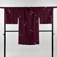 道行 身丈102cm 裄丈69cm L 和装コート 角衿 梅 松葉 赤紫 正絹 名品 【中古】