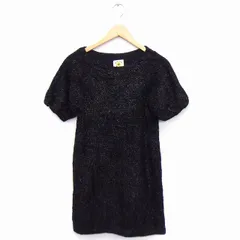 レイビームス Ray Beams ワンピース ニット ラメ ボートネック 半袖 ひざ丈 ウール混 ブラック 黒 /FT31