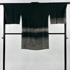 道行 身丈100cm 裄丈68cm L 和装コート 角衿 幾何学 地紋 深緑 正絹 秀品 【中古】