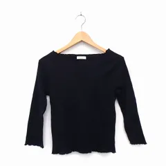 アースミュージック&エコロジー EARTH MUSIC & ECOLOGY ニット セーター ボートネック 七分袖 コットン 綿 リブ ラメ混 フリル F ブラック 黒 /HT8