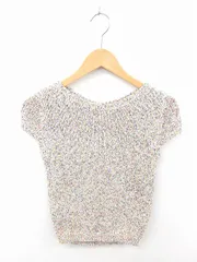 ザラ ZARA ニット セーター 総柄 背あき 薄手 フレンチスリーブ 半袖 S 薄茶 桃 ベージュ ピンク /TT5