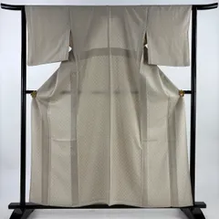 【美品】 小紋 身丈159.5cm 裄丈63.5cm S 単衣 菱 幾何学 ベージュ 正絹 秀品 【中古】