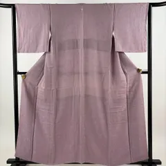 色無地 身丈158.5cm 裄丈64.5cm M 袷 地紋 薄紫 正絹 秀品 一つ紋 【中古】