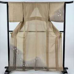 付下げ 身丈164cm 裄丈65cm M 薄物 夏紬地 千鳥 流水 染め分け ぼかし 黄土色 正絹 秀品 【中古】