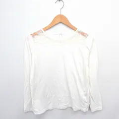 ジーユー GU カットソー Tシャツ 丸首 レース 綿 コットン 長袖 M ライトベージュ 薄茶 /TT36