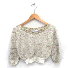 リリーブラウン Lily Brown ニット セーター ミックス Vネック ラメ ショート 七分袖 F アイボリー グリーン 緑 /TT11