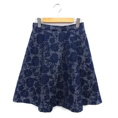 ロペピクニック ROPE Picnic ジャガード スカート フレア ひざ丈 タック バックジップ 花柄 38 紺 ネイビー /NT30