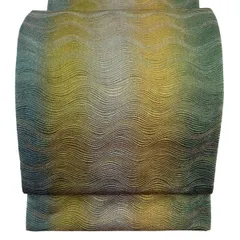 【美品】 袋帯 秀品 よろけ縞 金糸 緑 六通 正絹 【中古】