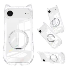 iPhone Air 用 ケース クリア リング付き 隠しスタンド 猫耳 ネコミミ アイフォン air ケース MagSafe対応 360度回転スタンド リング付き iphone airスマホケース TPU 縦横両対応 多機能 マグネット搭載 車載対応 可愛い