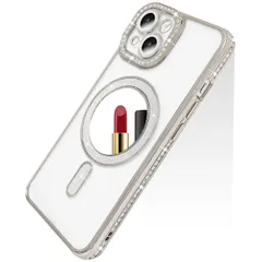 YUYIB スマホケース 対応 iPhone 15 ケース MagSafe対応 クリアケース 透明 メッキ加工 ドリル きらきら ブリンブリン かわいい ストラップ穴あり おしゃれ 軽量 薄型 衝撃吸収 女性 アイフォン15 携帯電話カバー (シルバー, iP