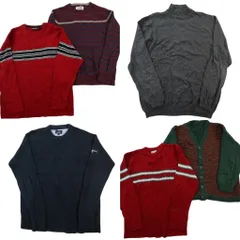 古着卸 まとめ売り セーター MIX 6枚セット (メンズ L ) ライン カーディガン ヘリンボーン ボーダー 中古 古着 ND5370