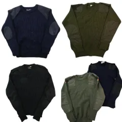 古着卸 まとめ売り 実物・民間MIX コマンド セーター 5枚セット (メンズ L ) エポレット Vネック ネイビー オリーブ 中古 古着 ND5393