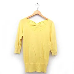 クローラ crolla ニット 長袖 コットン リボン 丸首 無地 イエロー 黄 /C