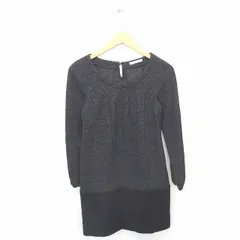 スコットクラブ SCOT CLUB ワンピース ひざ丈 プルオーバー ニット 切替 ウール 長袖 9 黒 ブラック /TT28