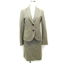 イネド INED スカートスーツ セットアップ 上下 ジャケット アウター テーラード 背抜き フレア ひざ丈 コットン混 9 カーキ /NT13