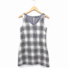 ワンウェイ one way ワンピース チェック Vネック ノースリーブ ミニ M ホワイト 白 グレー 灰 /FT26