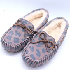 エミュ― モカシン スリッポン ボア アニマル柄 シューズ ブランド 靴 レディース 6サイズ くすみピンク×グレー EMU 【中古】