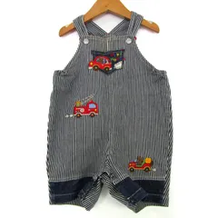 ミキハウス オーバーオール　ストライプ　日本製 ベビー 男の子用 90サイズ ネイビー MIKIHOUSE 【中古】