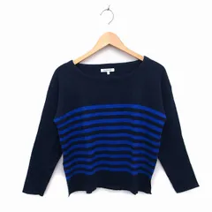 グローバルワーク GLOBAL WORK ニット セーター ボートネック クロップド リブ ハイゲージ ドロップショルダー ボーダー 長袖 L 紺 ネイビー /NT10
