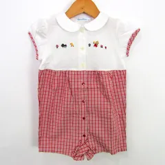 ファミリア ロンパース　半袖　パフスリーブ ベビー 女の子用 80サイズ レッド Familiar 【中古】