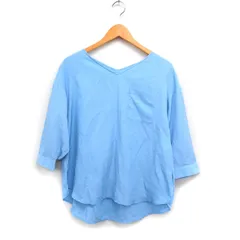 コムサイズム COMME CA ISM 七分袖 シャツ ブラウス Vネック 無地 7 ライトブルー /FT26