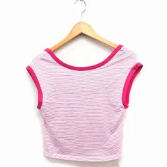 ディスコート Discoat タグ付き ボーダー柄 カットソー Tシャツ ノースリーブ ボートネック バックオープン 綿 F ピンク /FT24