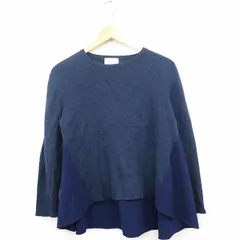 グリーンレーベルリラクシング ユナイテッドアローズ green label relaxing ニット セーター シャツ 配色 リブ 無地 シンプル 丸首 ウール混 コットン 綿 ネイビー 紺 /MT30