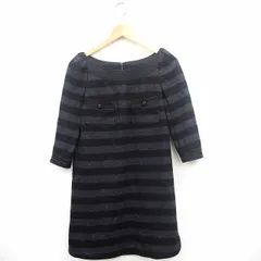 ジルスチュアート JILL STUART ワンピース ボーダー 丸首 ひざ丈 七分袖 ウール 2 グレー ブラック 灰 黒 /MT16